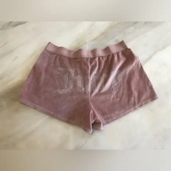 Juicy Couture Pink Shorts golthic crystal Rhinestone Logo rear tush M velour Med - Picture 1 of 4